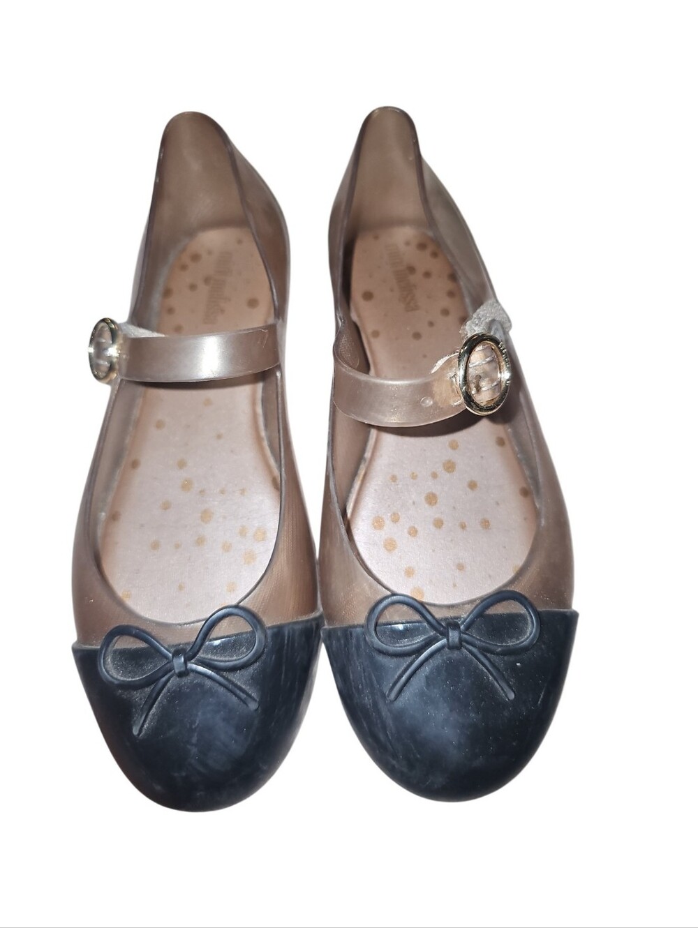 Mini Melissa Two-Tone Mary Jane Ballet Flats in Taupe and Black